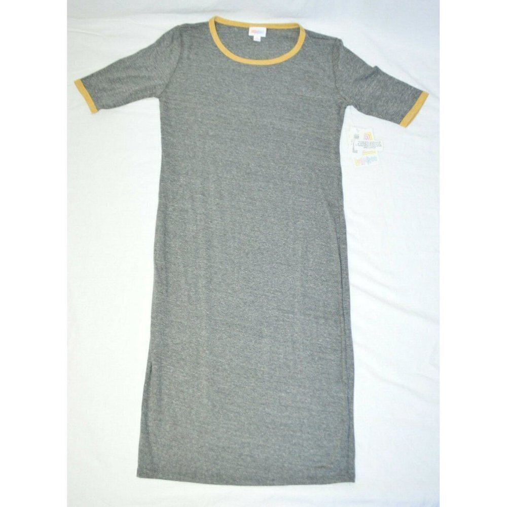 LULAROE JULIA Gray Yellow Short Sleeve Knee Length Dress Small